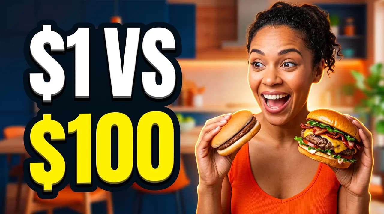 “$1 vs $100” bold food challenge YouTube thumbnail