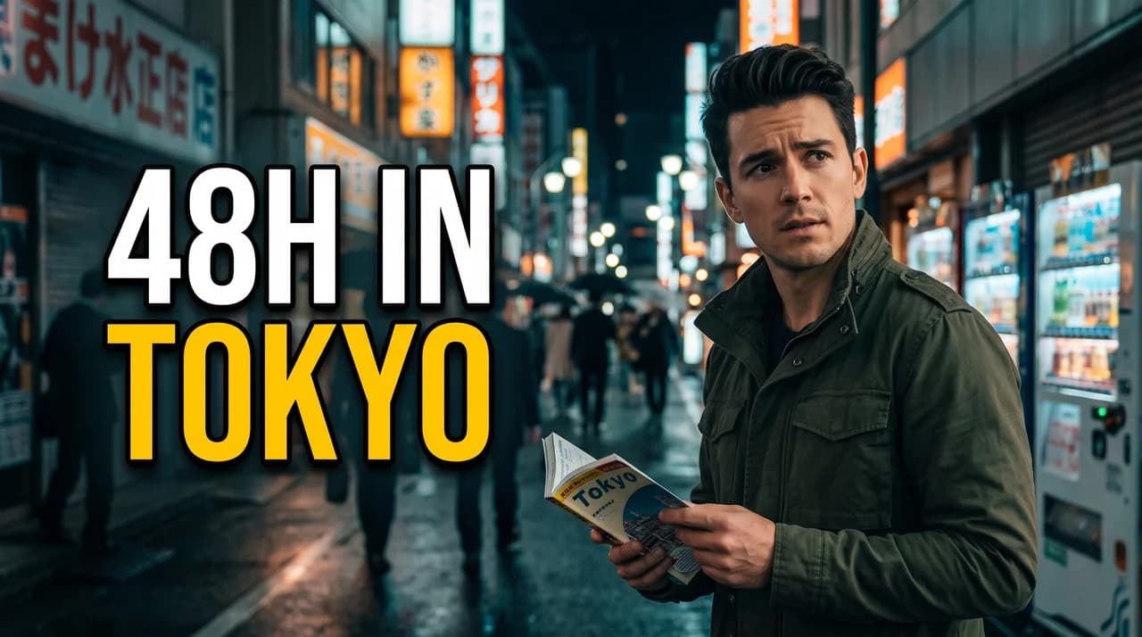 “48h in Tokyo” cinematic travel YouTube thumbnail
