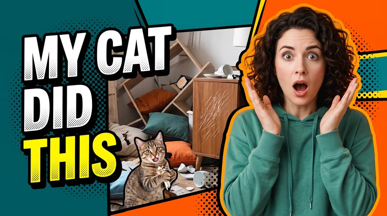“My cat did this” comic-style YouTube thumbnail