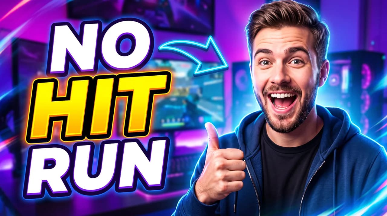 “No hit run” neon gaming YouTube thumbnail