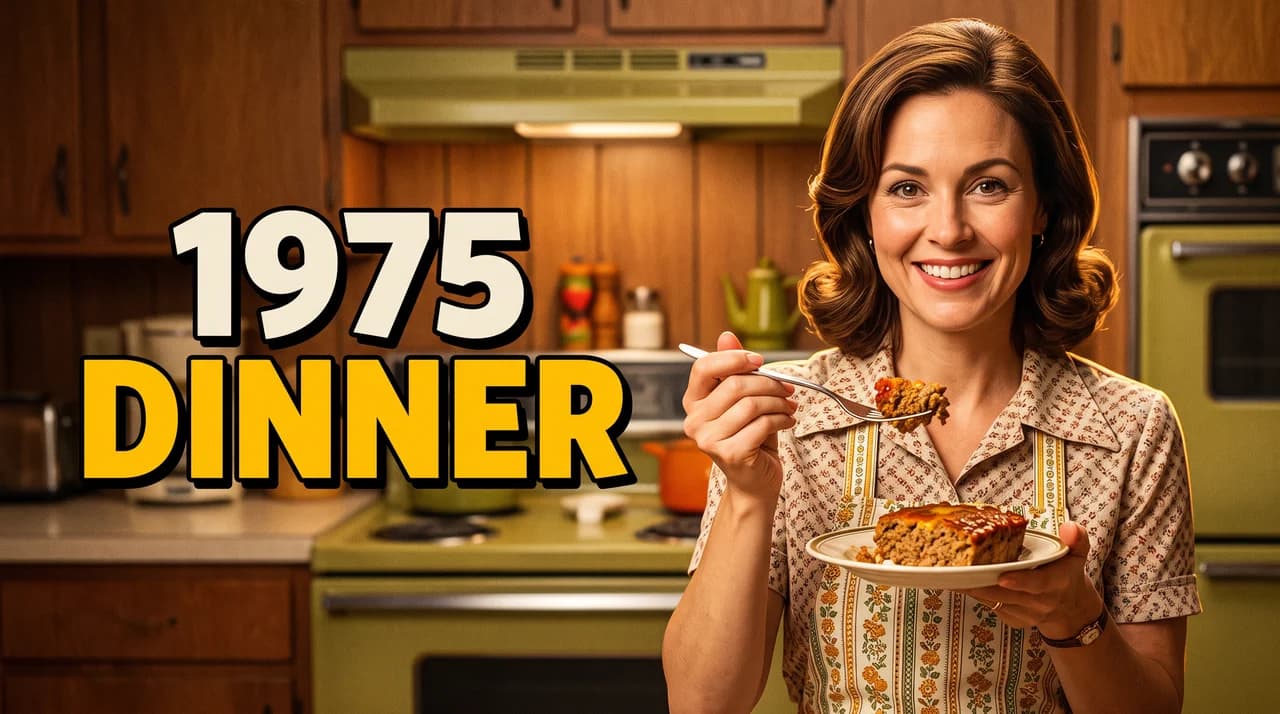 “1975 dinner” retro-style YouTube thumbnail